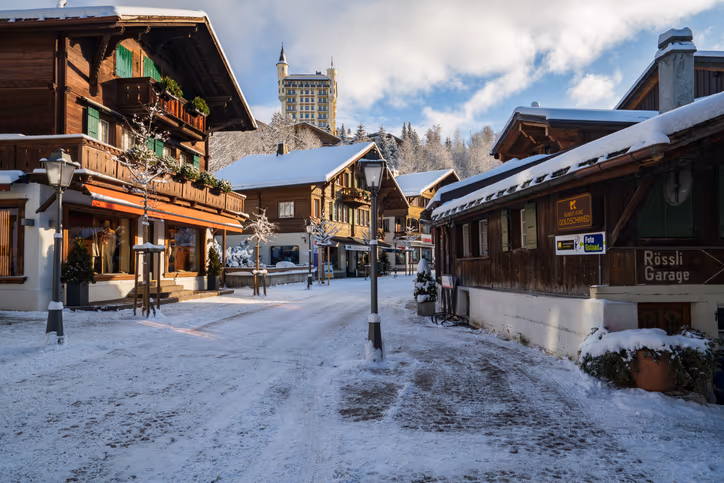 Gstaad ski resort under snow